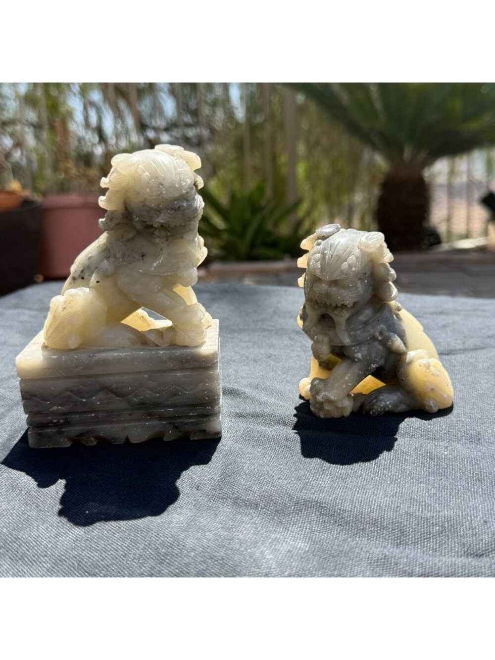 Lot Of 2Antique Chinese Hand Carved Soapstone Pair of Fu/Foo Dogs/Stone Lions